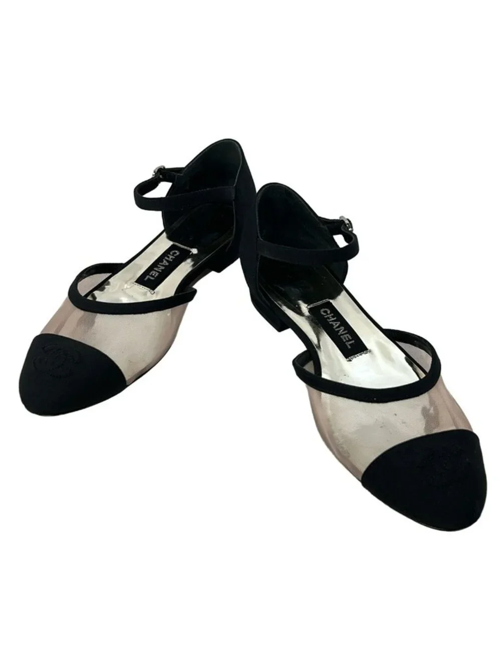 Chanel Flat Shoes Black Clear CC Logo Mesh